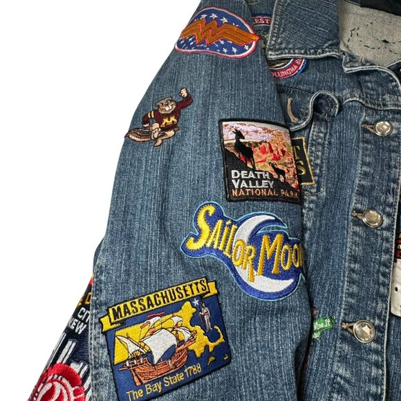 Denim Jacket Patches Route 66 Queen Band Travel USA Rock Boho Trucker Sz L - Picture 13 of 16